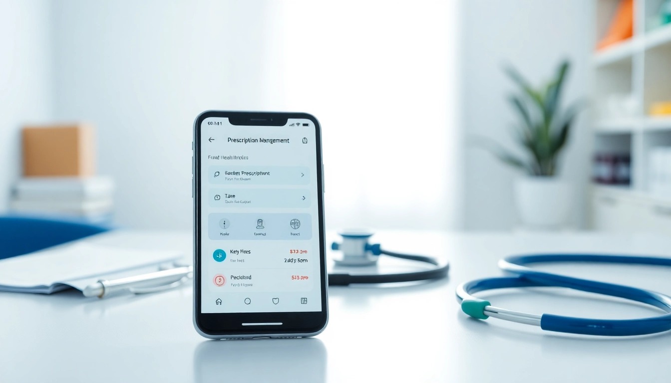 Showcasing top rated prescription applications on a smartphone in a medical office.