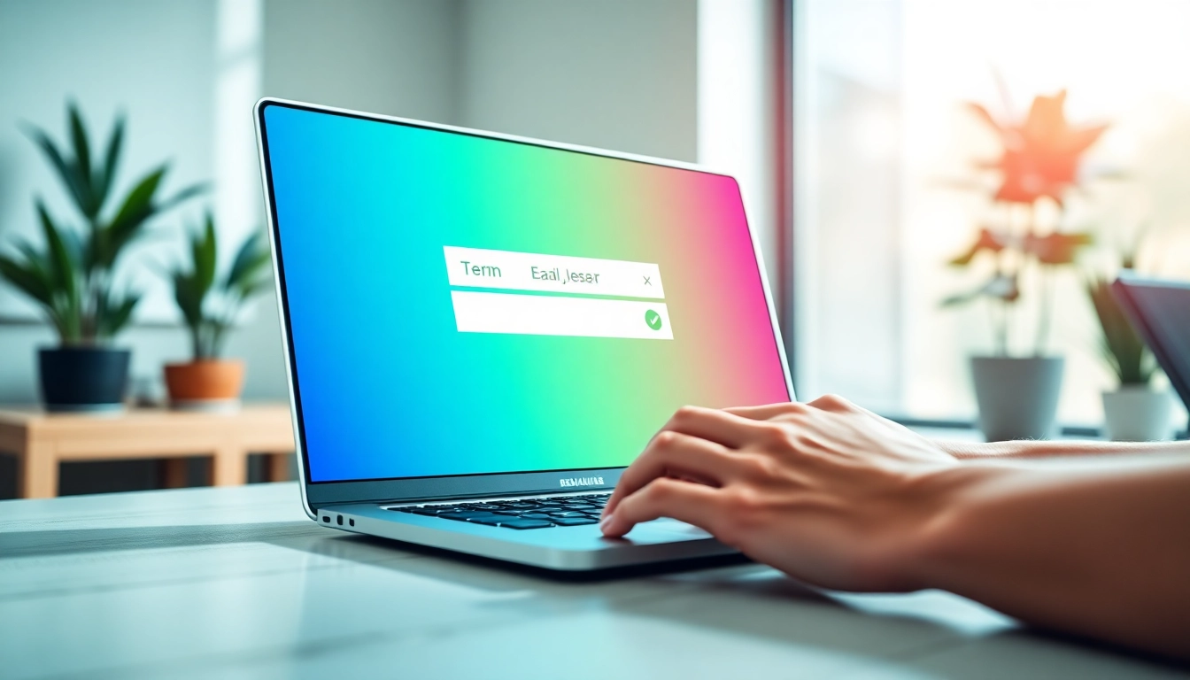 Generate a temp email quickly on a sleek laptop in a modern office setting.