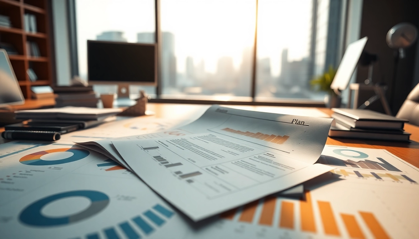 Crafting a Business Plan with dynamic visuals of growth strategies and planning elements.